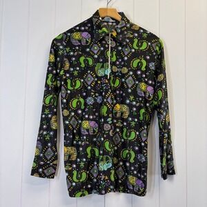 Vintage Lady Marion Women 70s Psychedelic Elephant 1/4 Zip Top Size M Artsy Boho